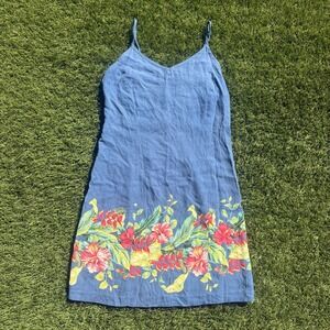 Vintage 90s Honolua Surf Co Sun Dress Size Large Floral Blue Tropical 100% Silk